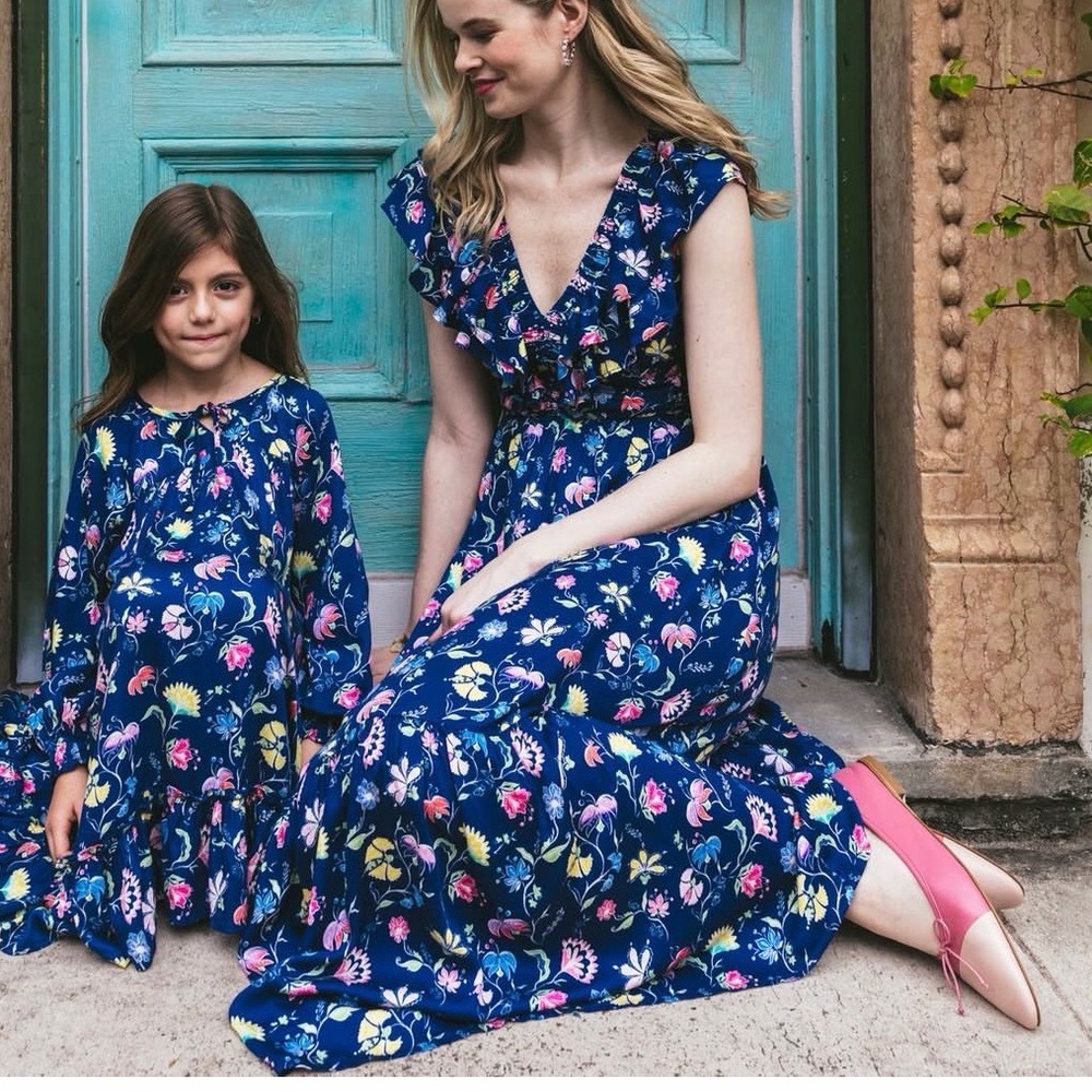 ✨ NWT‎ Roller Rabbit Indra Floral Ondine Dress Deep Blue Women’s Size M Boho